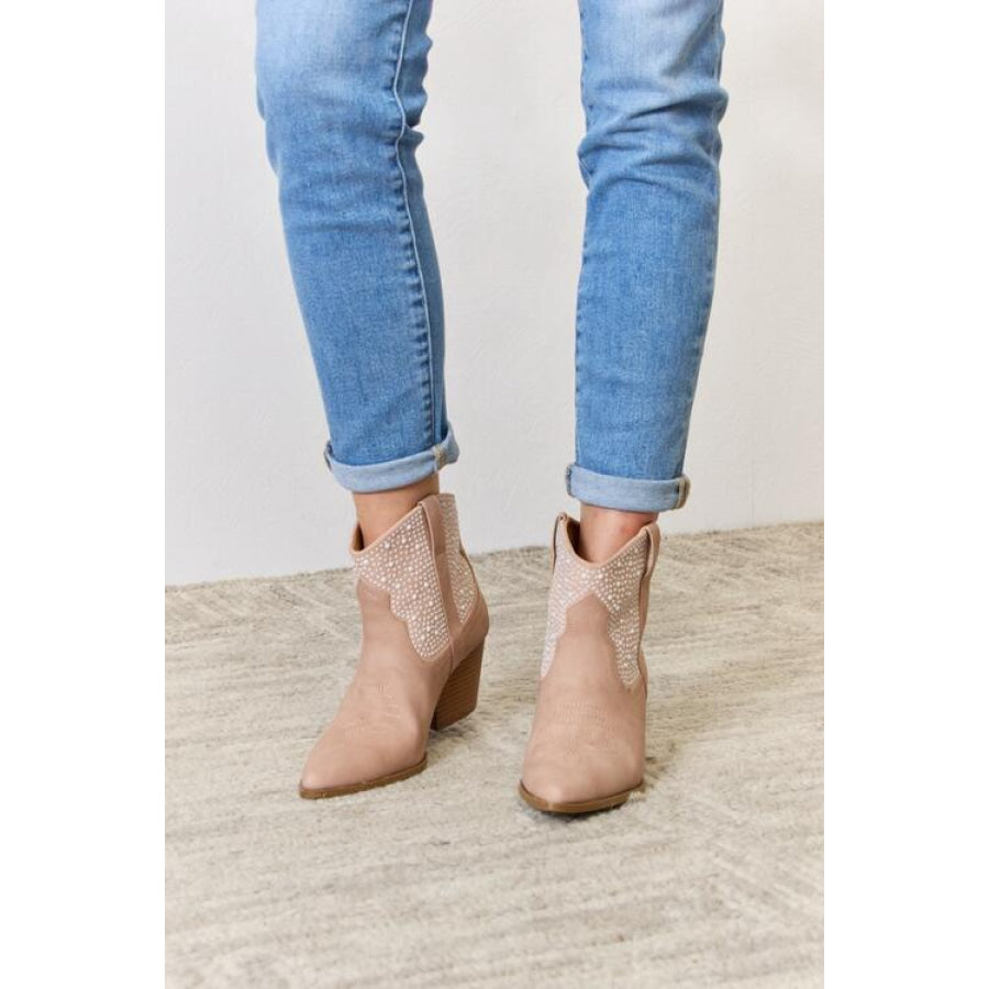 East Lion Corp Rhinestone Ankle Cowgirl Booties Blush / 6 Clothing