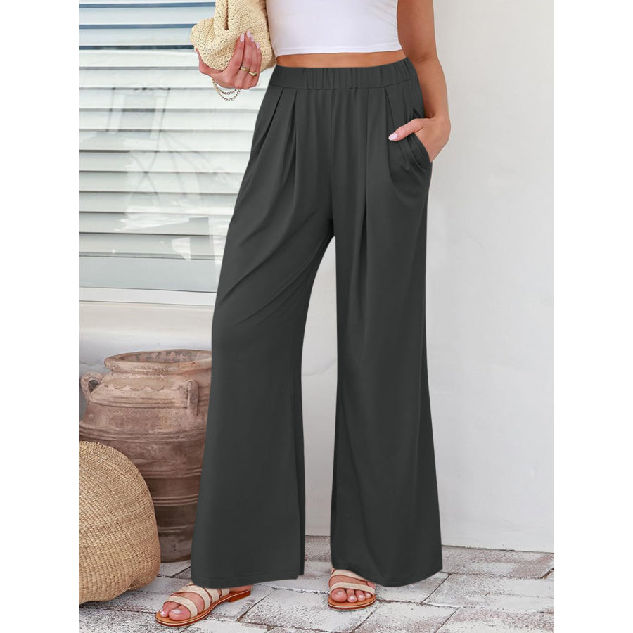 Elastic Waist Wide Leg Pants Apparel and Accessories