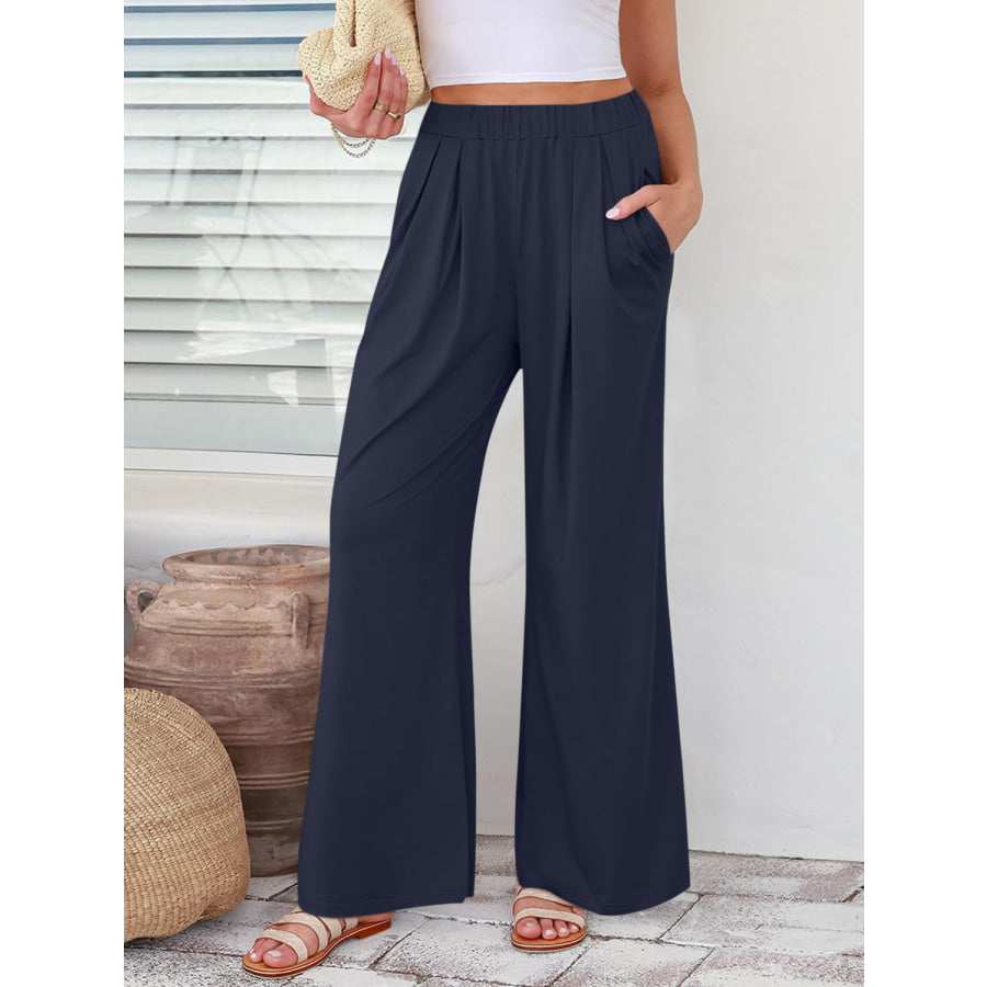 Elastic Waist Wide Leg Pants Apparel and Accessories