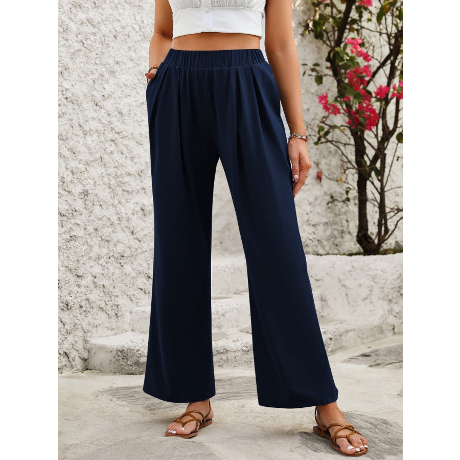 Elastic Waist Wide Leg Pants Apparel and Accessories