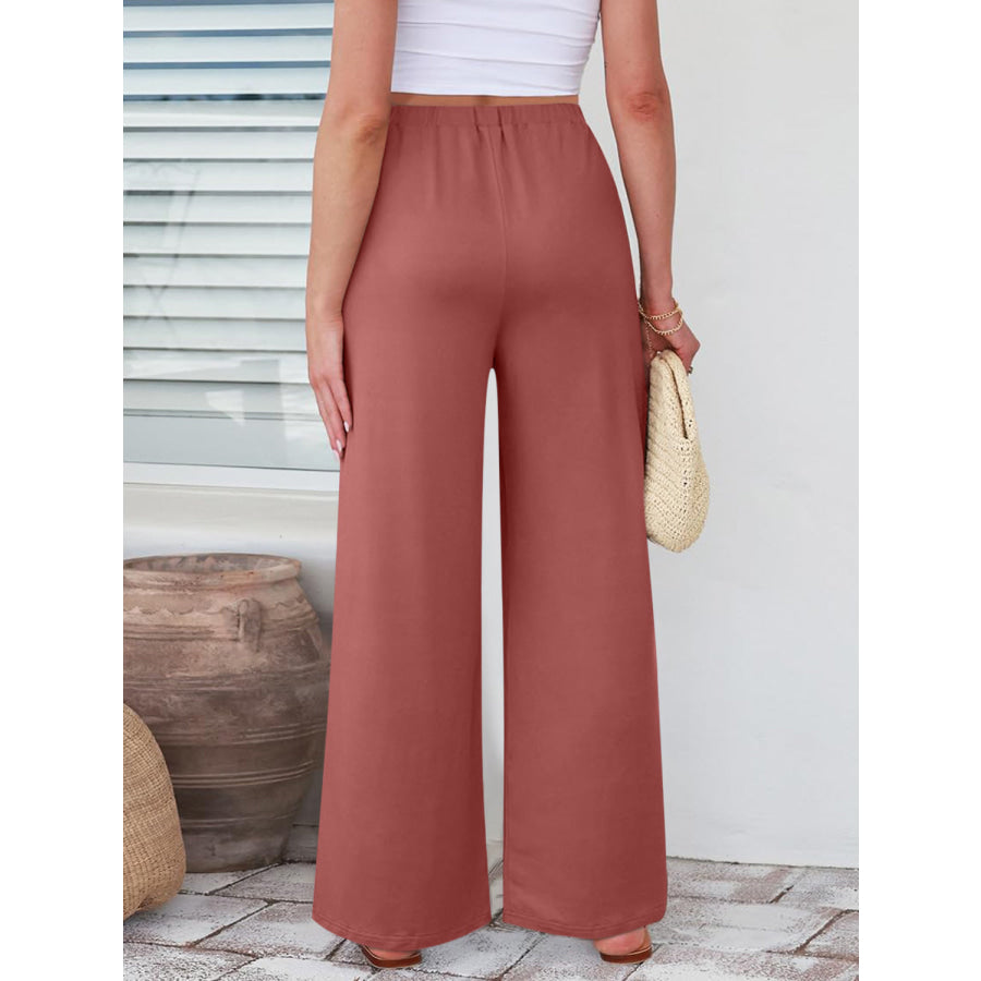 Elastic Waist Wide Leg Pants Apparel and Accessories
