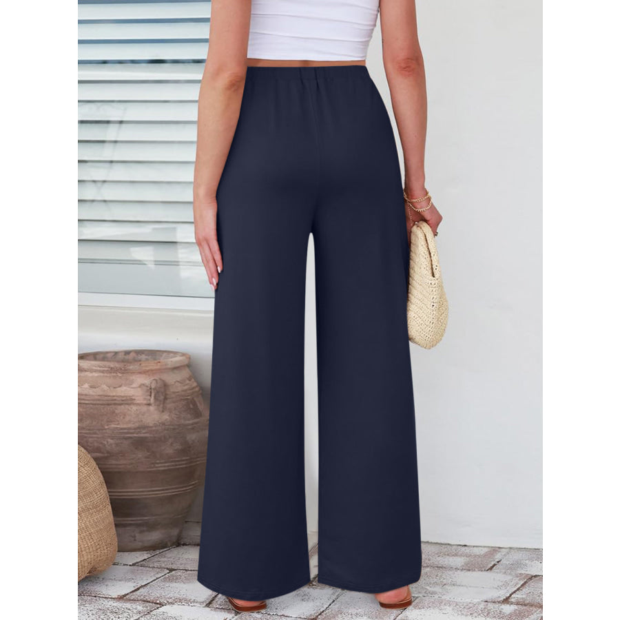Elastic Waist Wide Leg Pants Apparel and Accessories