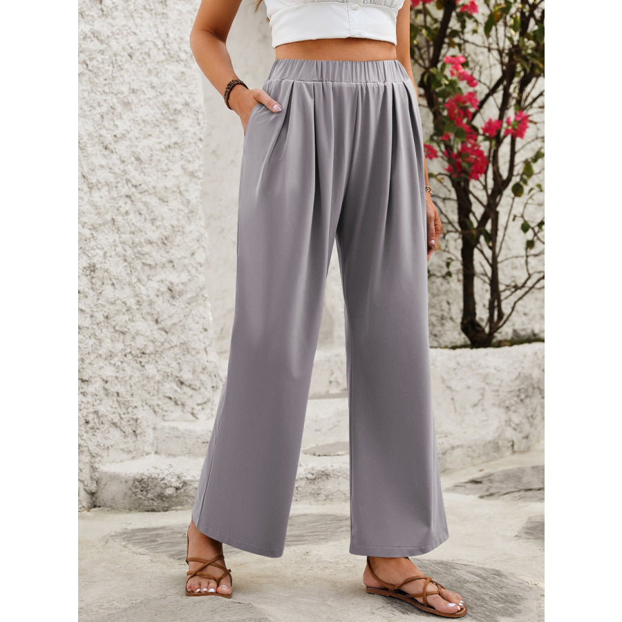 Elastic Waist Wide Leg Pants Apparel and Accessories