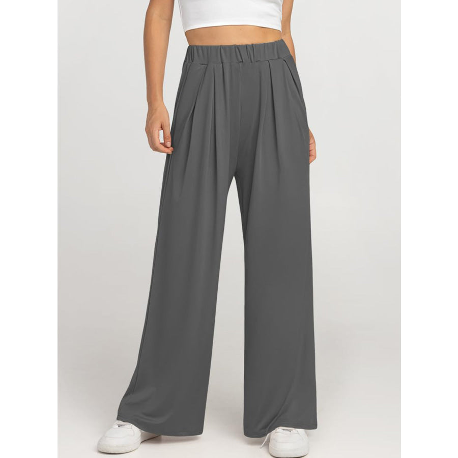 Elastic Waist Wide Leg Pants Apparel and Accessories