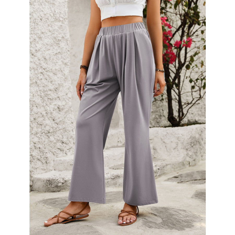 Elastic Waist Wide Leg Pants Apparel and Accessories
