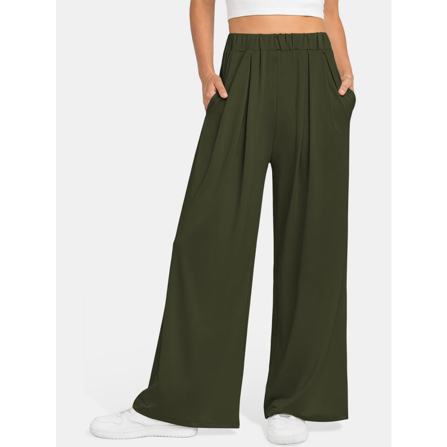 Elastic Waist Wide Leg Pants Apparel and Accessories
