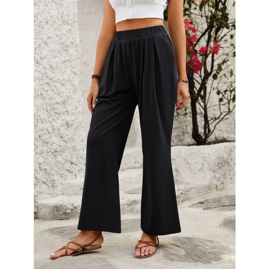 Elastic Waist Wide Leg Pants Apparel and Accessories