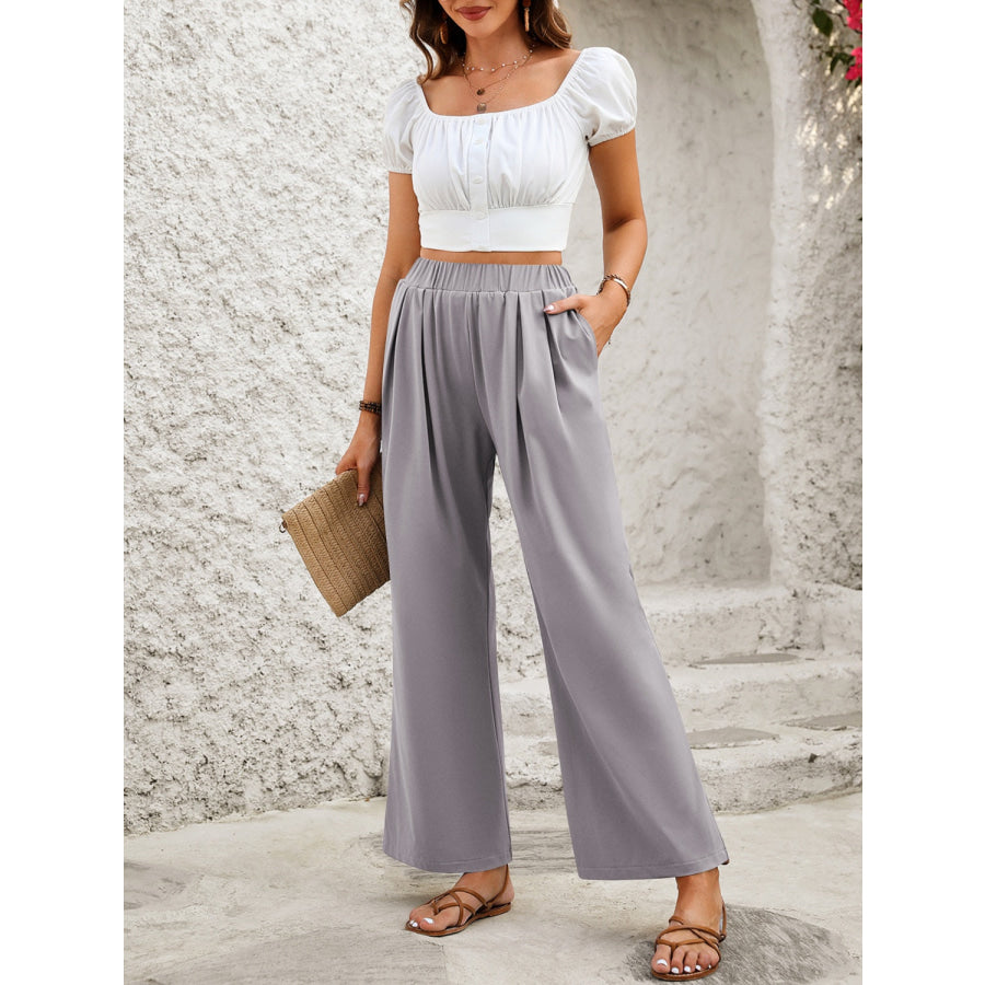 Elastic Waist Wide Leg Pants Apparel and Accessories