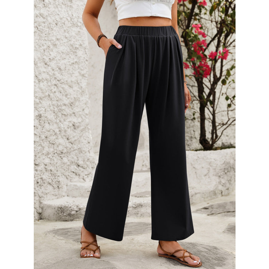 Elastic Waist Wide Leg Pants Apparel and Accessories