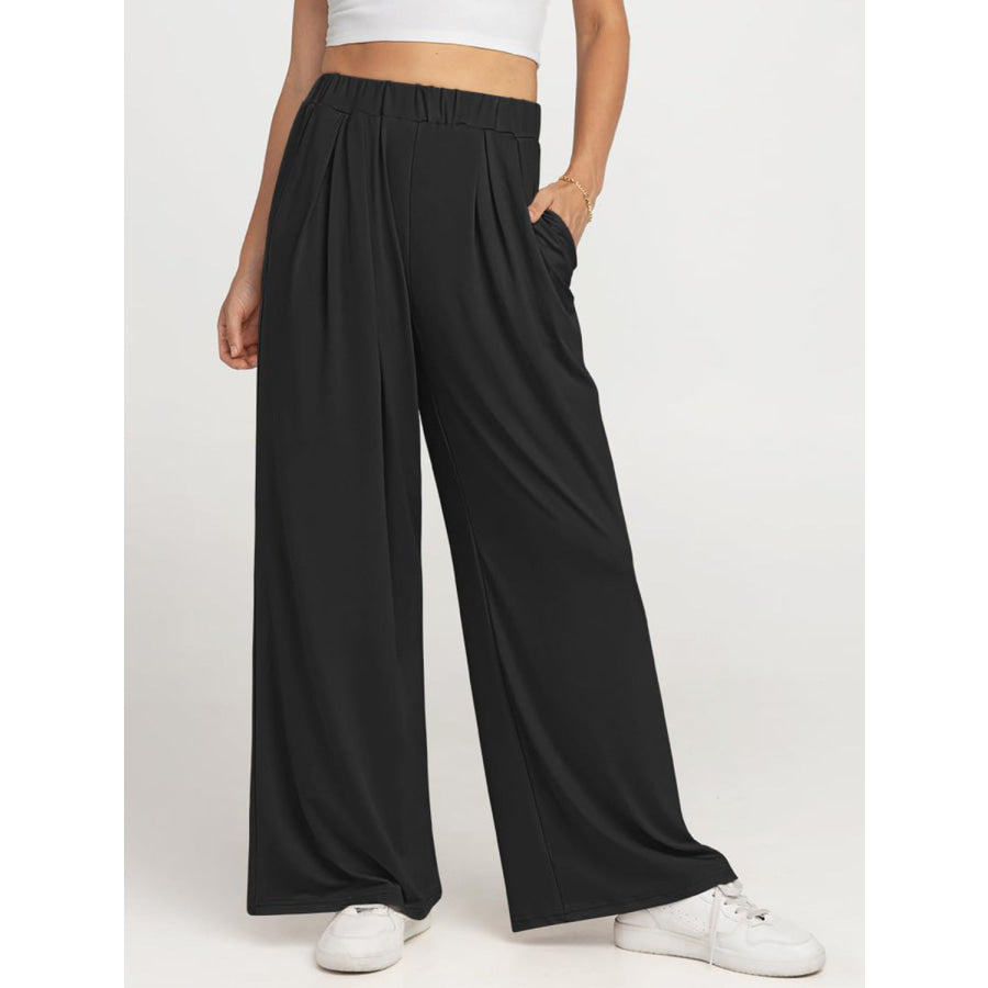 Elastic Waist Wide Leg Pants Apparel and Accessories