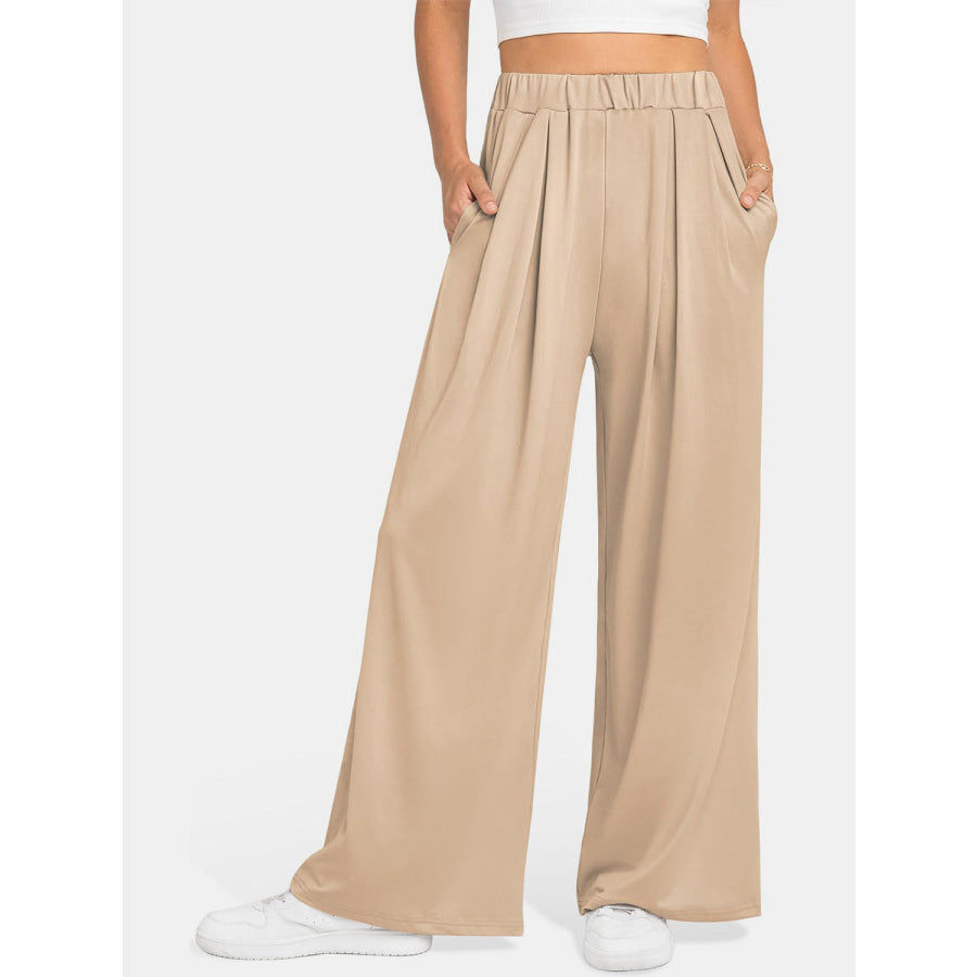 Elastic Waist Wide Leg Pants Apparel and Accessories
