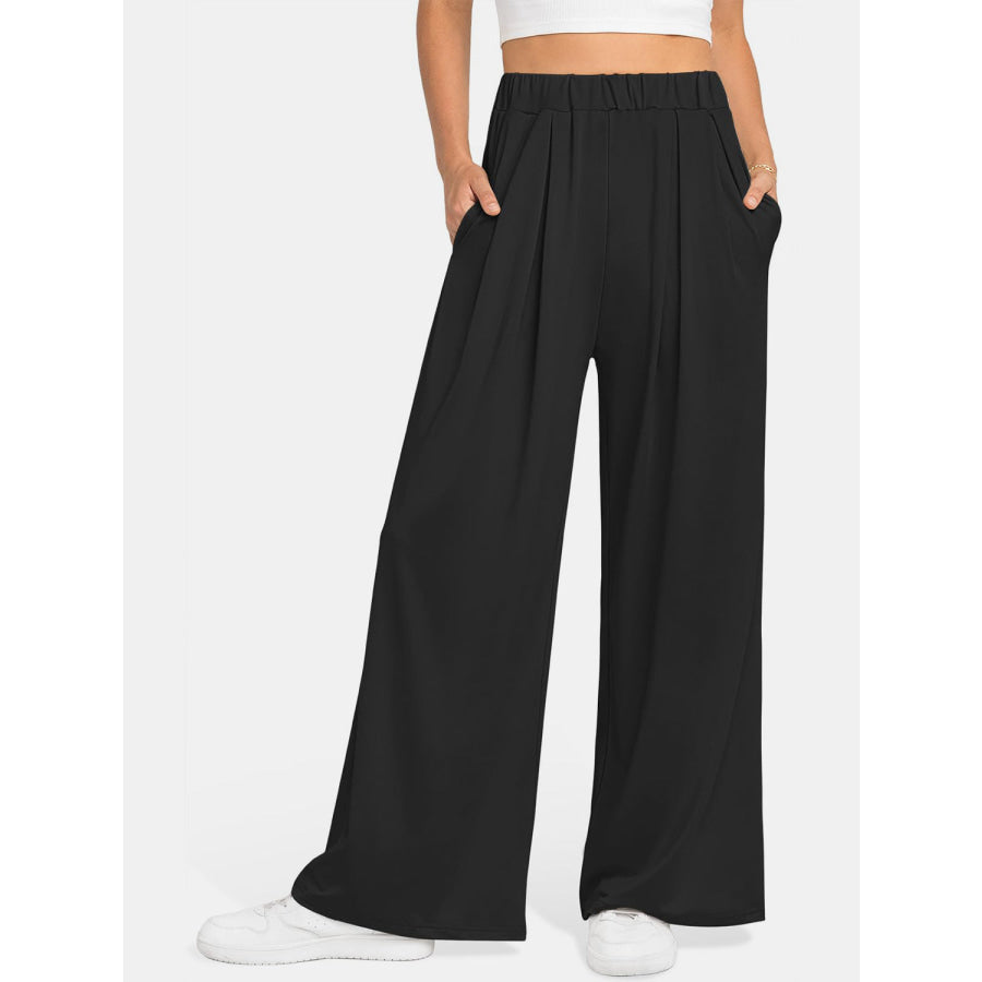 Elastic Waist Wide Leg Pants Apparel and Accessories