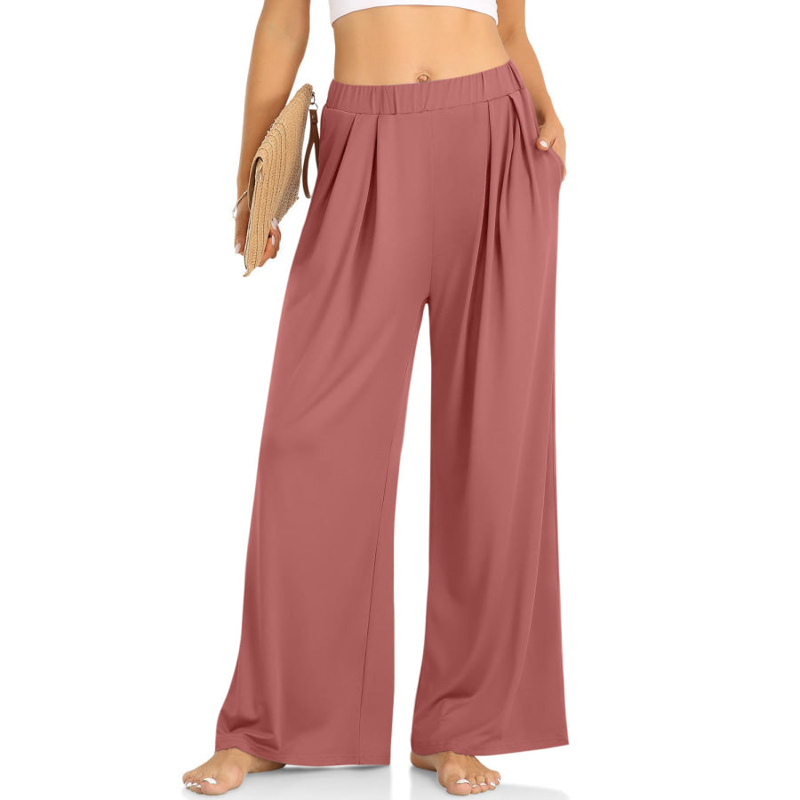 Elastic Waist Wide Leg Pants Apparel and Accessories