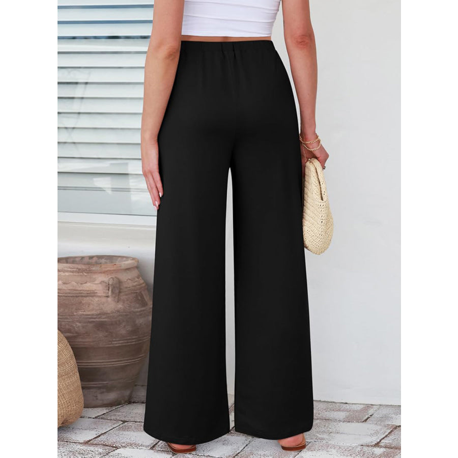 Elastic Waist Wide Leg Pants Apparel and Accessories
