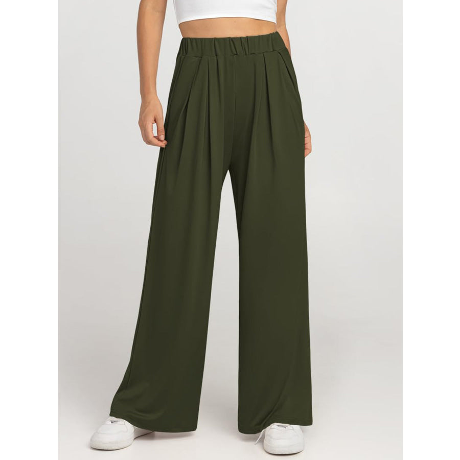 Elastic Waist Wide Leg Pants Apparel and Accessories