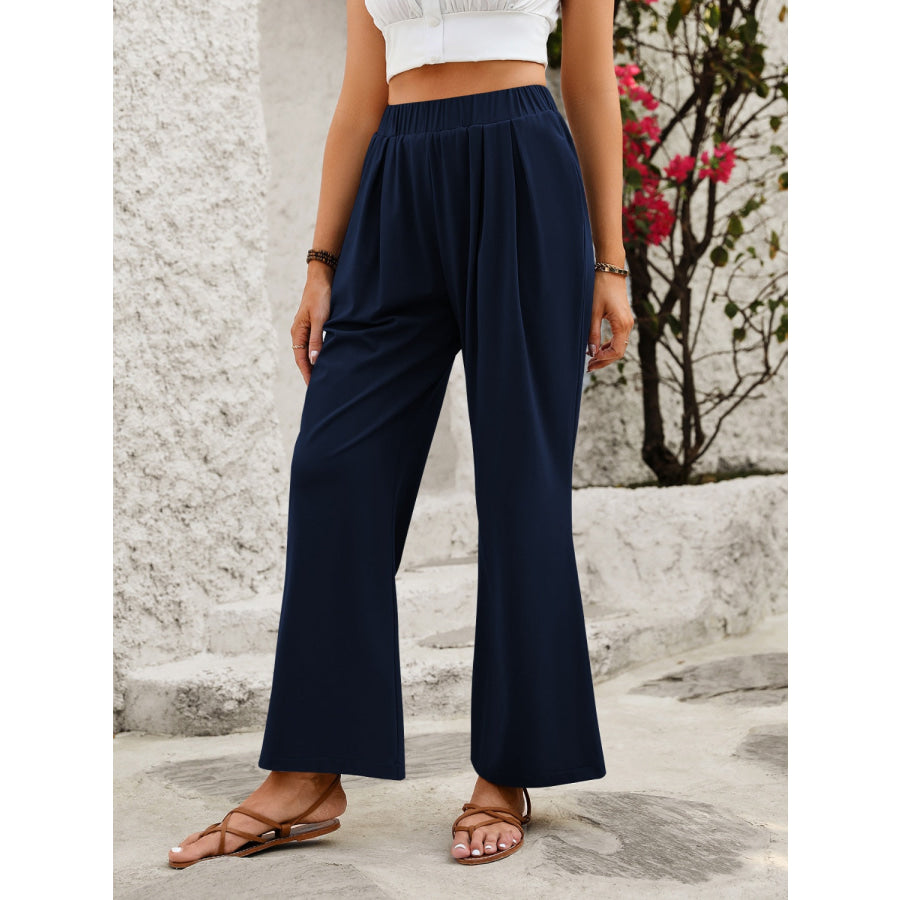Elastic Waist Wide Leg Pants Apparel and Accessories