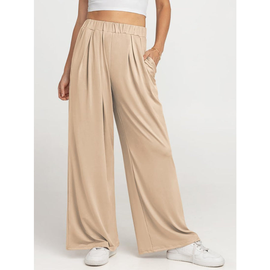Elastic Waist Wide Leg Pants Apparel and Accessories