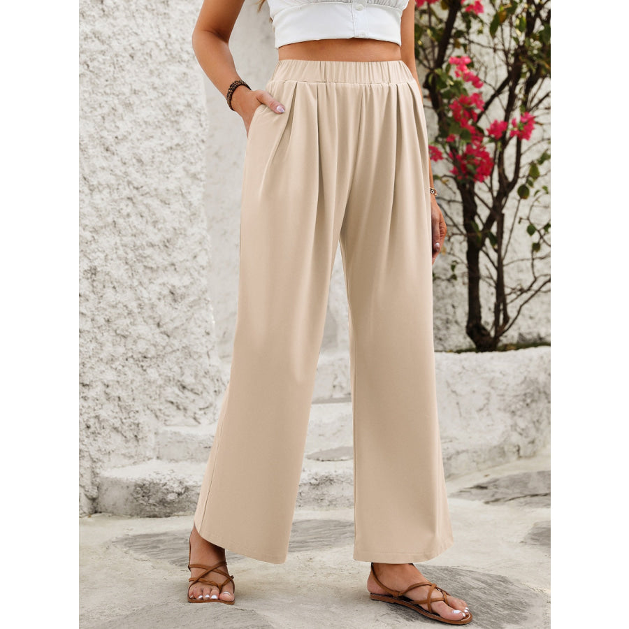 Elastic Waist Wide Leg Pants Apparel and Accessories