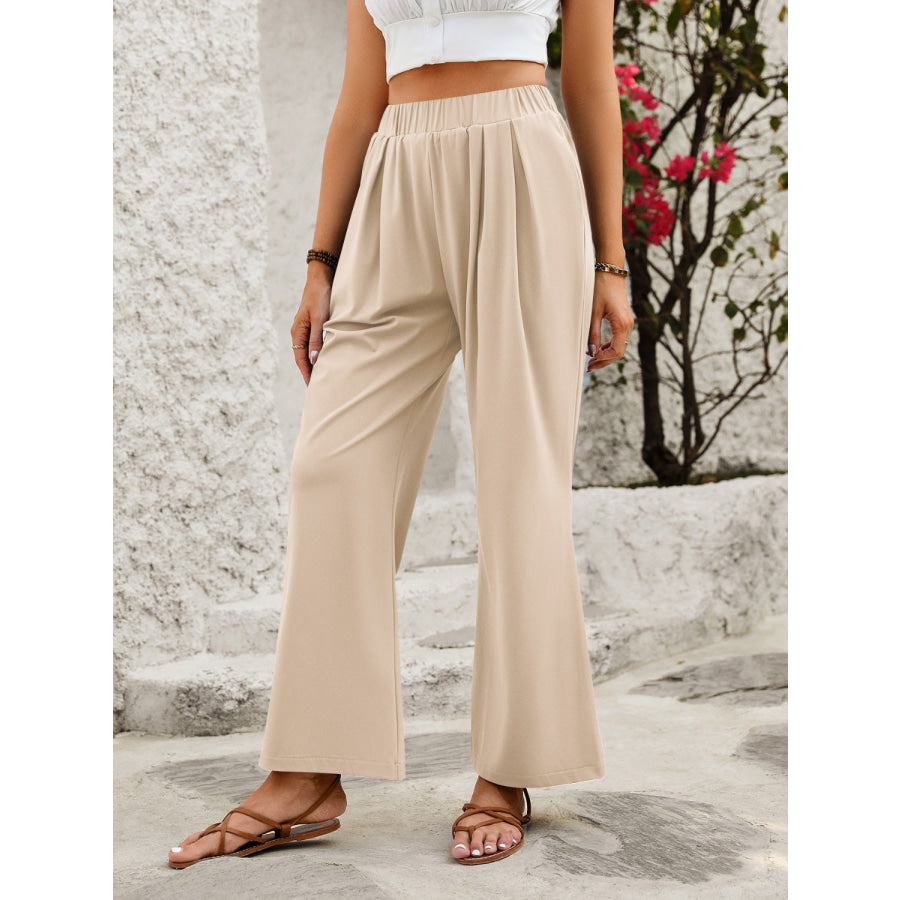Elastic Waist Wide Leg Pants Apparel and Accessories