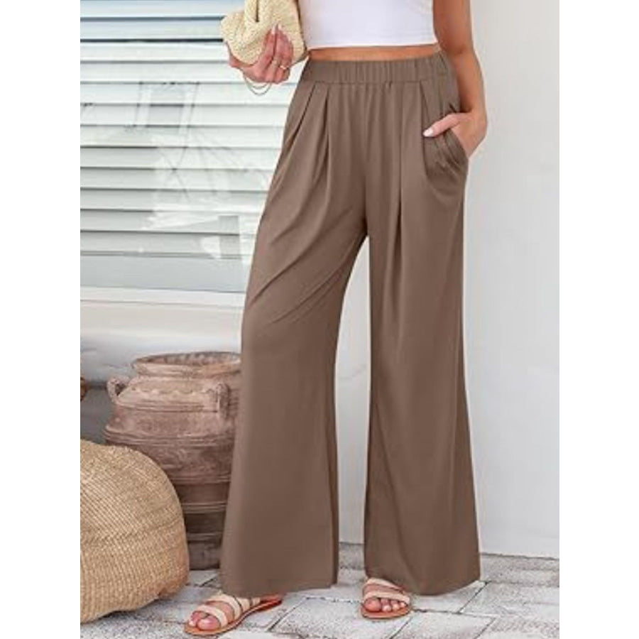 Elastic Waist Wide Leg Pants Apparel and Accessories
