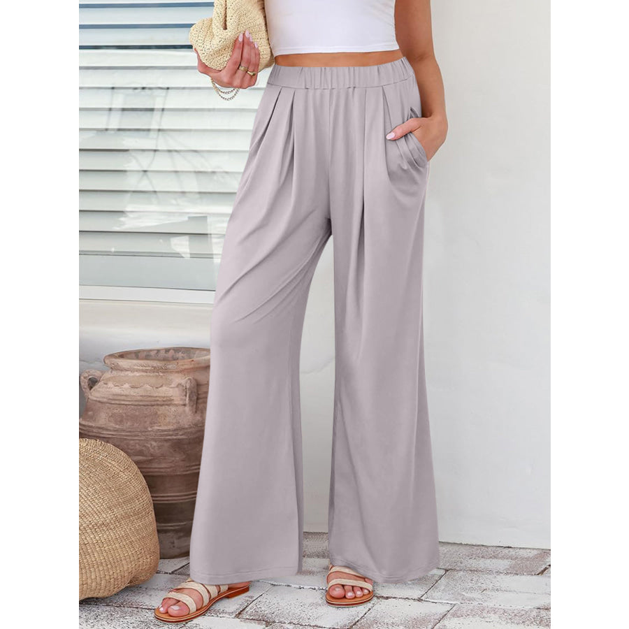 Elastic Waist Wide Leg Pants Apparel and Accessories