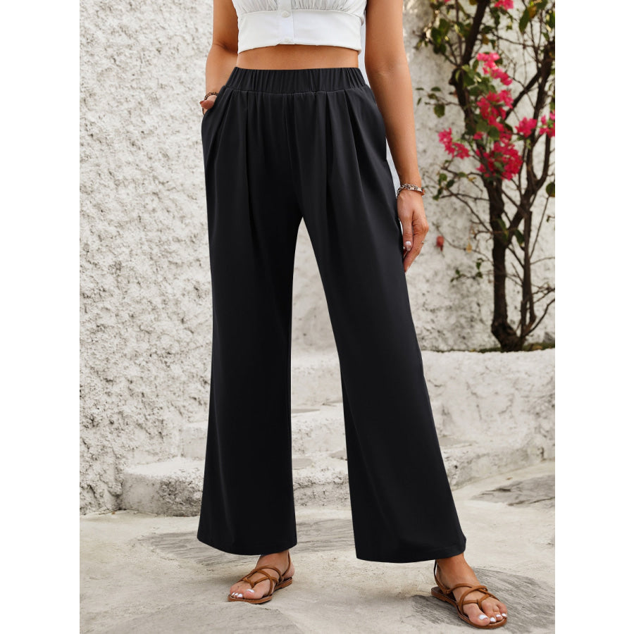 Elastic Waist Wide Leg Pants Black / XS Apparel and Accessories