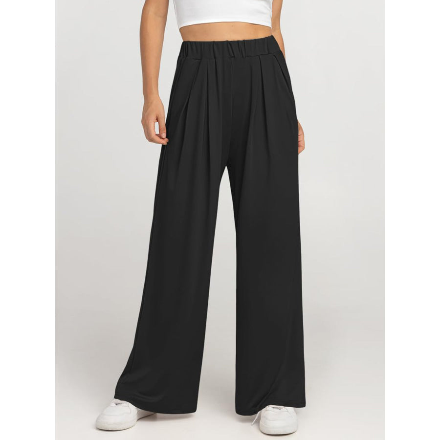 Elastic Waist Wide Leg Pants Black / XS Apparel and Accessories
