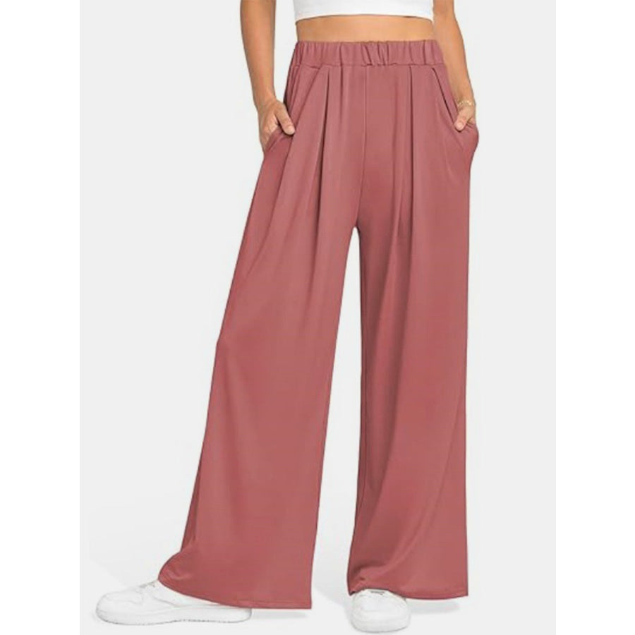 Elastic Waist Wide Leg Pants Burnt Coral / XS Apparel and Accessories