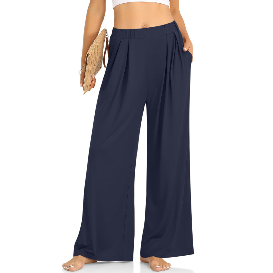 Elastic Waist Wide Leg Pants Dark Blue / XS Apparel and Accessories