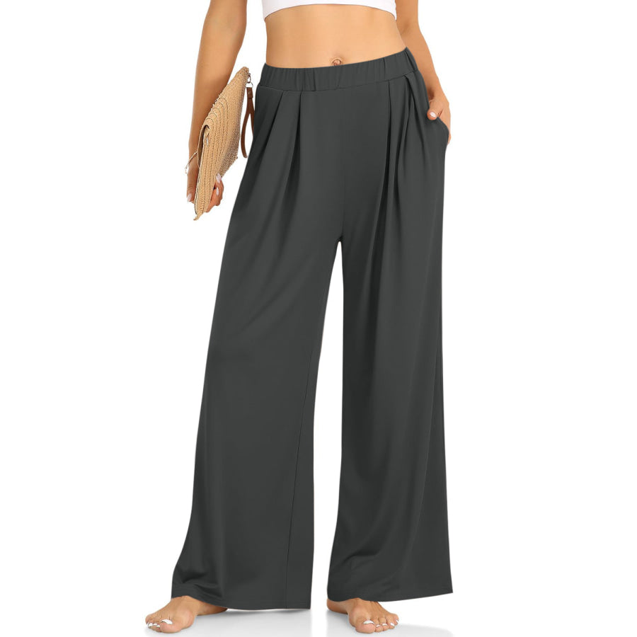 Elastic Waist Wide Leg Pants Dark Gray / XS Apparel and Accessories