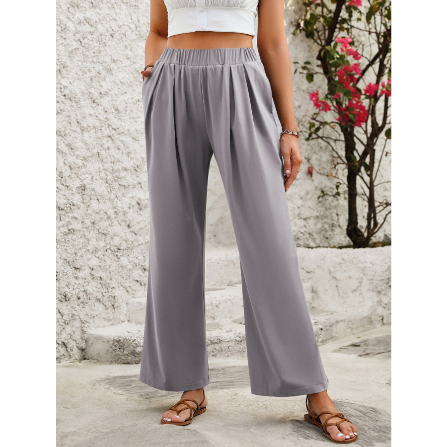 Elastic Waist Wide Leg Pants Gray / XS Apparel and Accessories