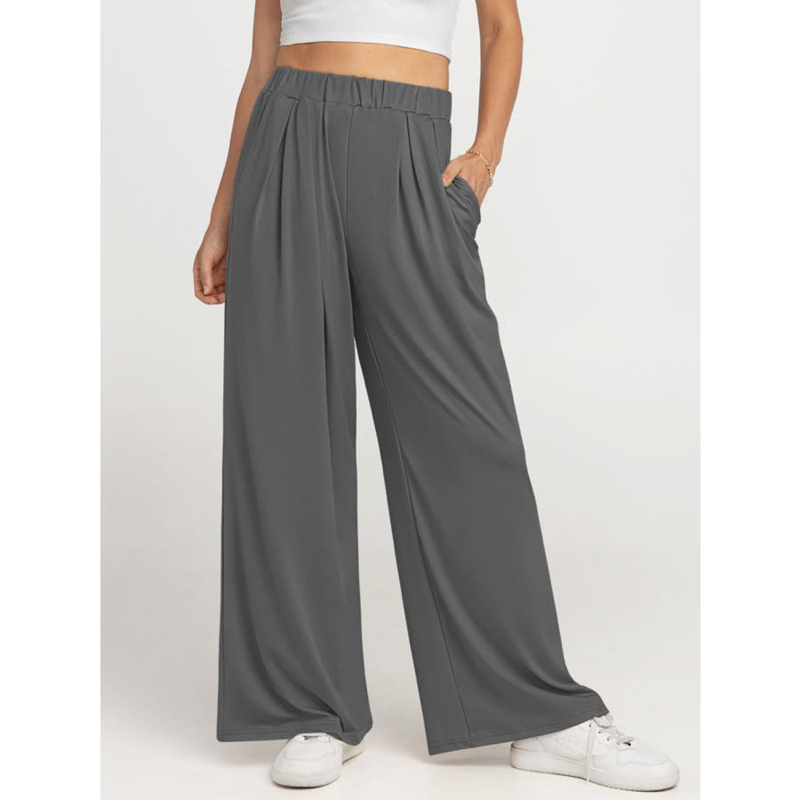 Elastic Waist Wide Leg Pants Gray / XS Apparel and Accessories