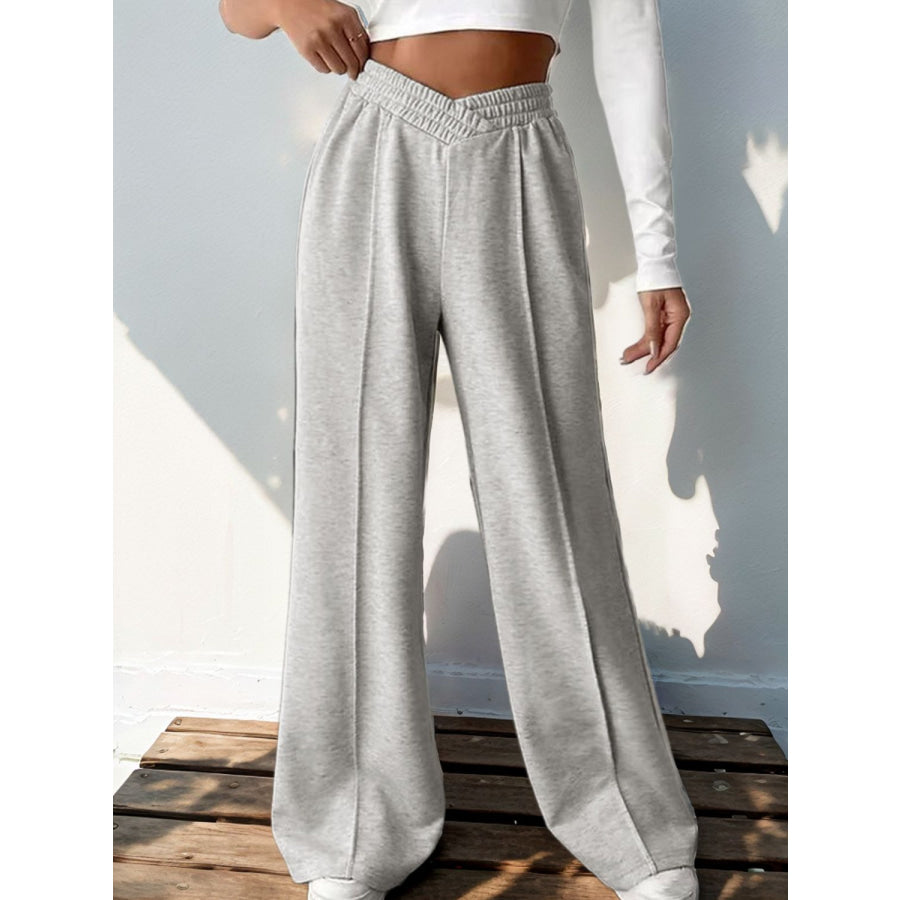 Elastic Waist Wide Leg Pants Light Gray / S Apparel and Accessories