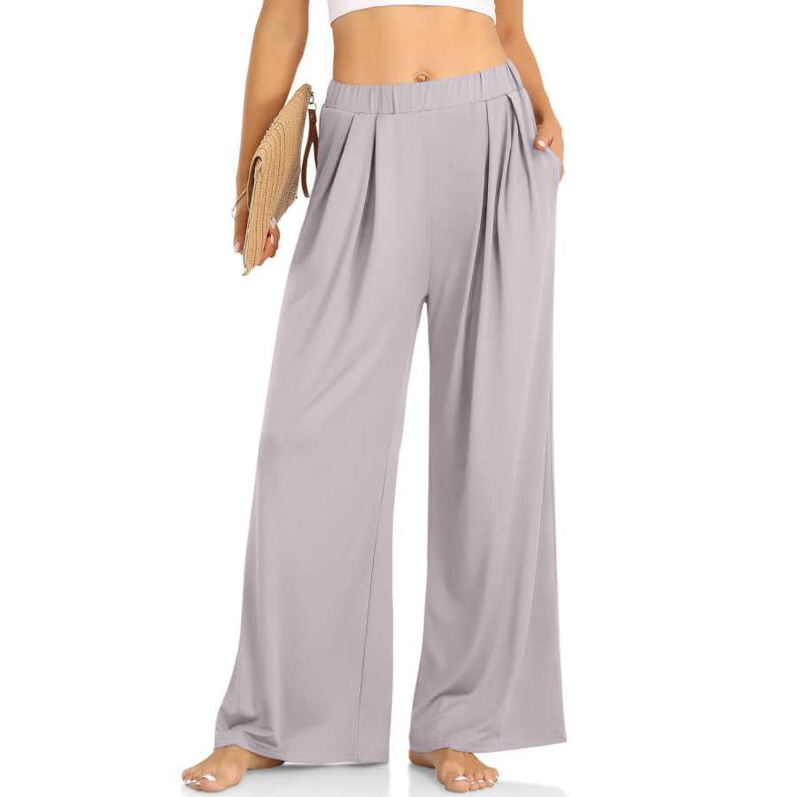Elastic Waist Wide Leg Pants Light Gray / XS Apparel and Accessories