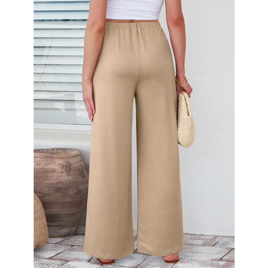Elastic Waist Wide Leg Pants Tan / XS Apparel and Accessories