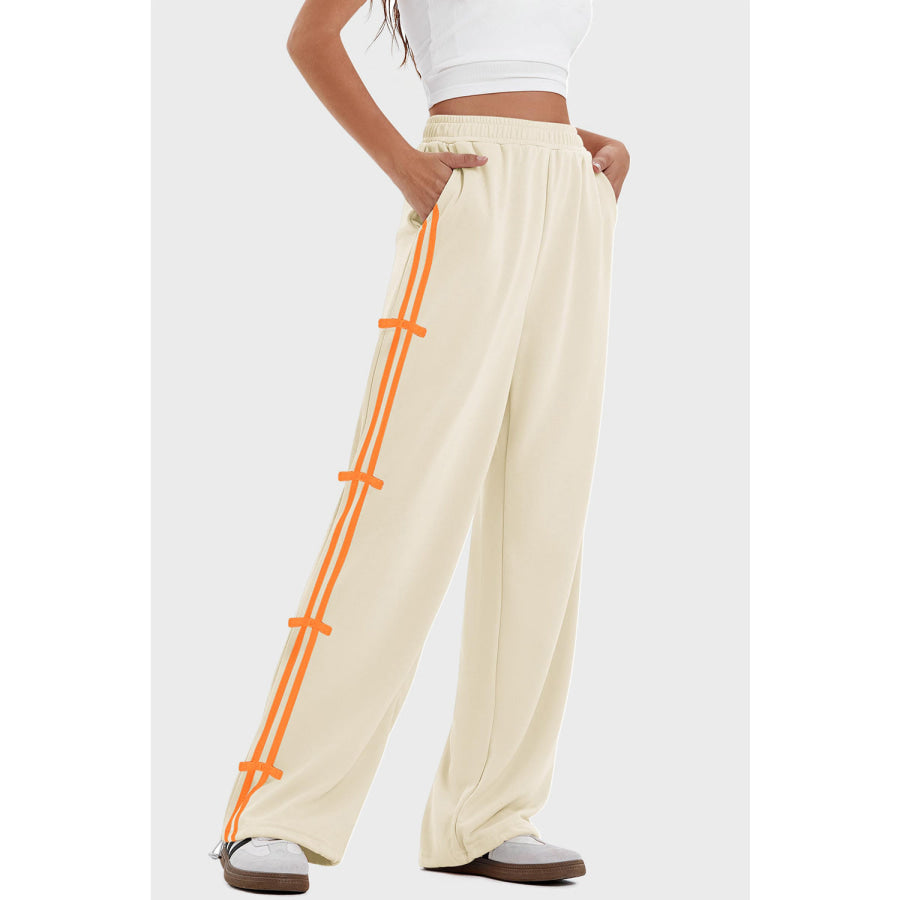 Elastic Waist Wide Leg Pants with Pockets Apparel and Accessories