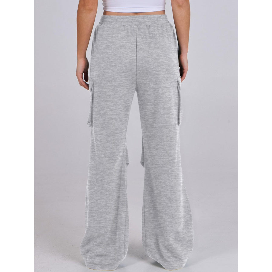 Elastic Waist Wide Leg Pants with Pockets Apparel and Accessories