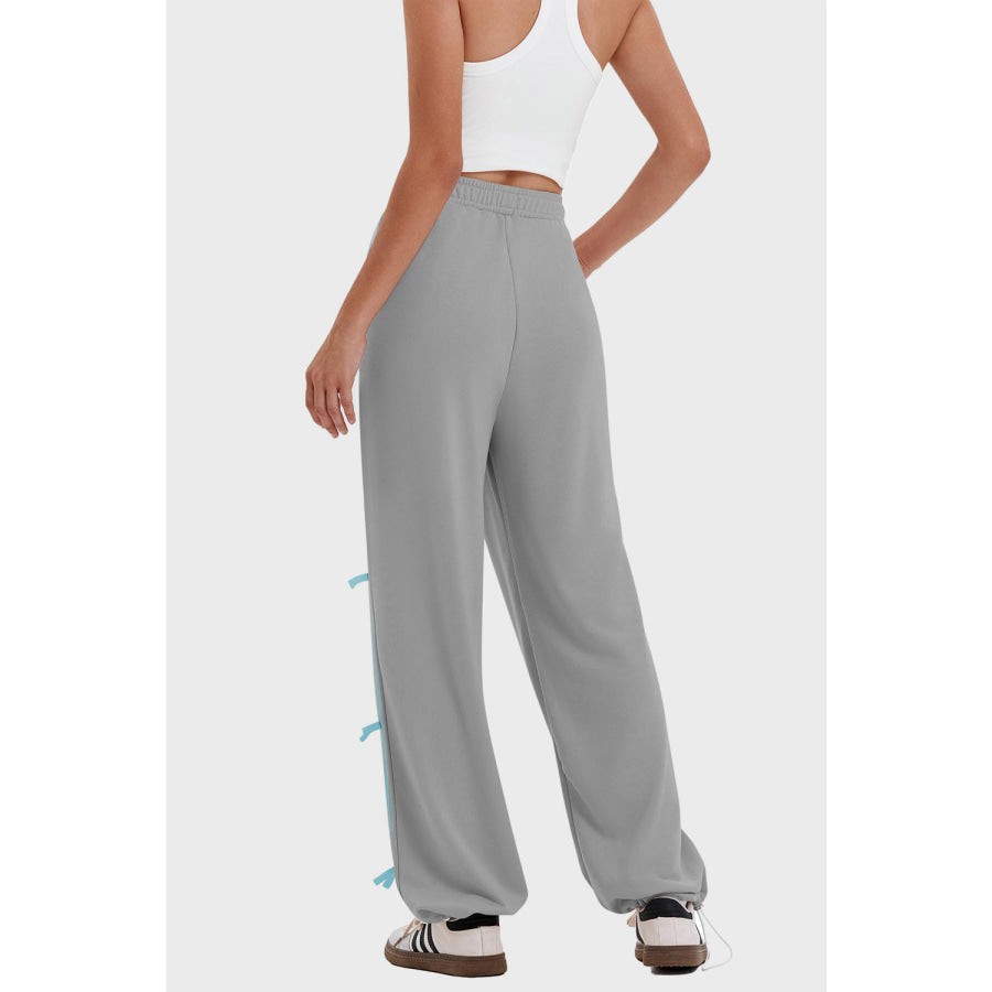 Elastic Waist Wide Leg Pants with Pockets Apparel and Accessories