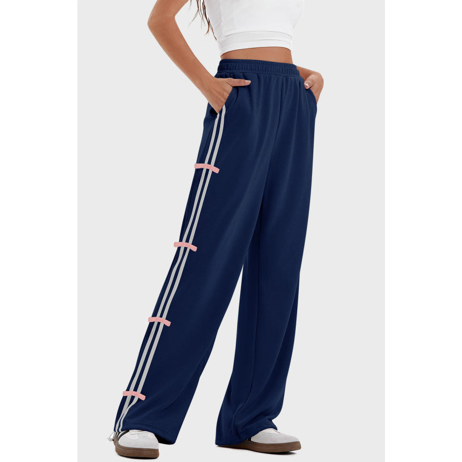 Elastic Waist Wide Leg Pants with Pockets Apparel and Accessories