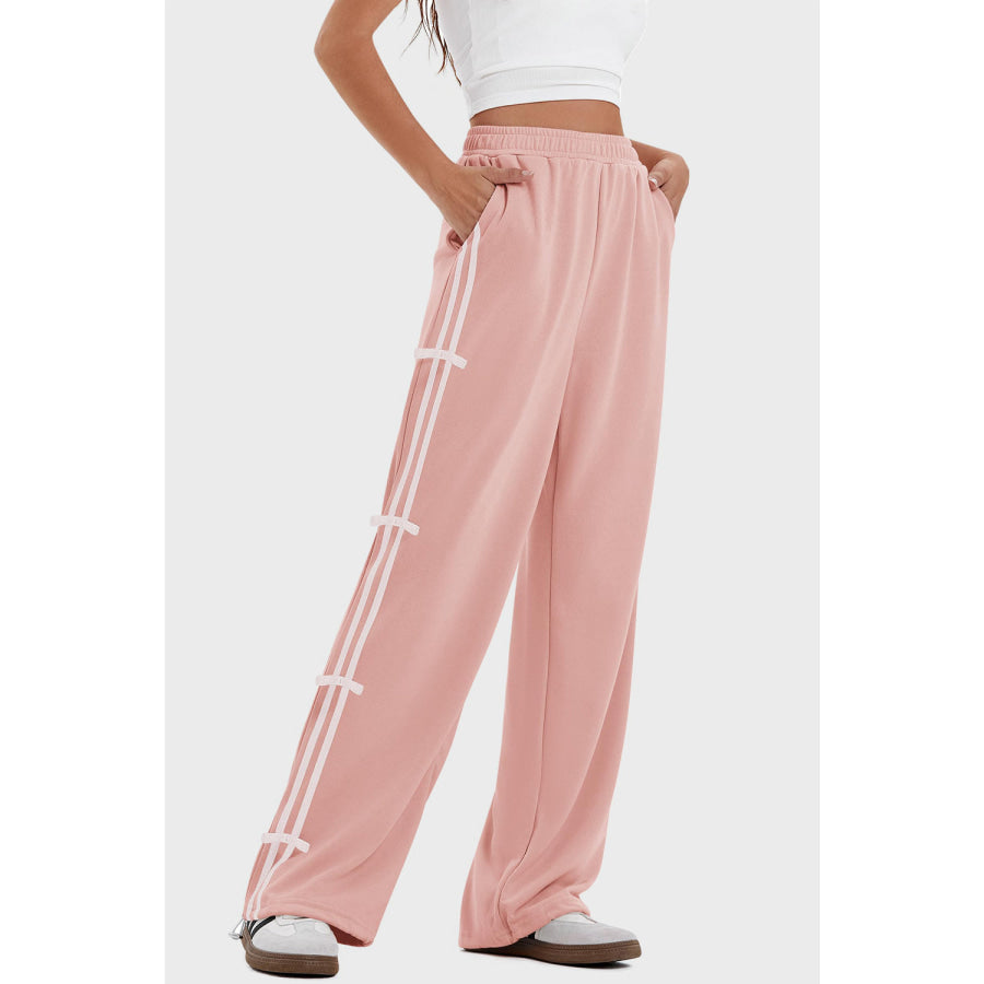 Elastic Waist Wide Leg Pants with Pockets Apparel and Accessories