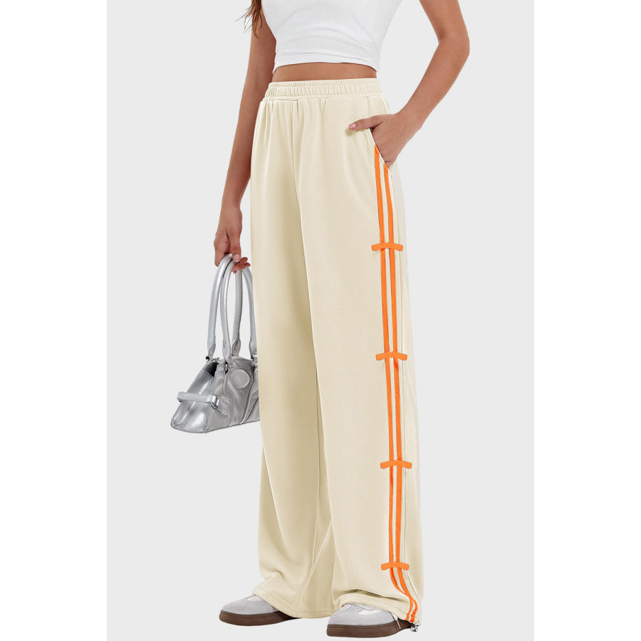 Elastic Waist Wide Leg Pants with Pockets Apparel and Accessories