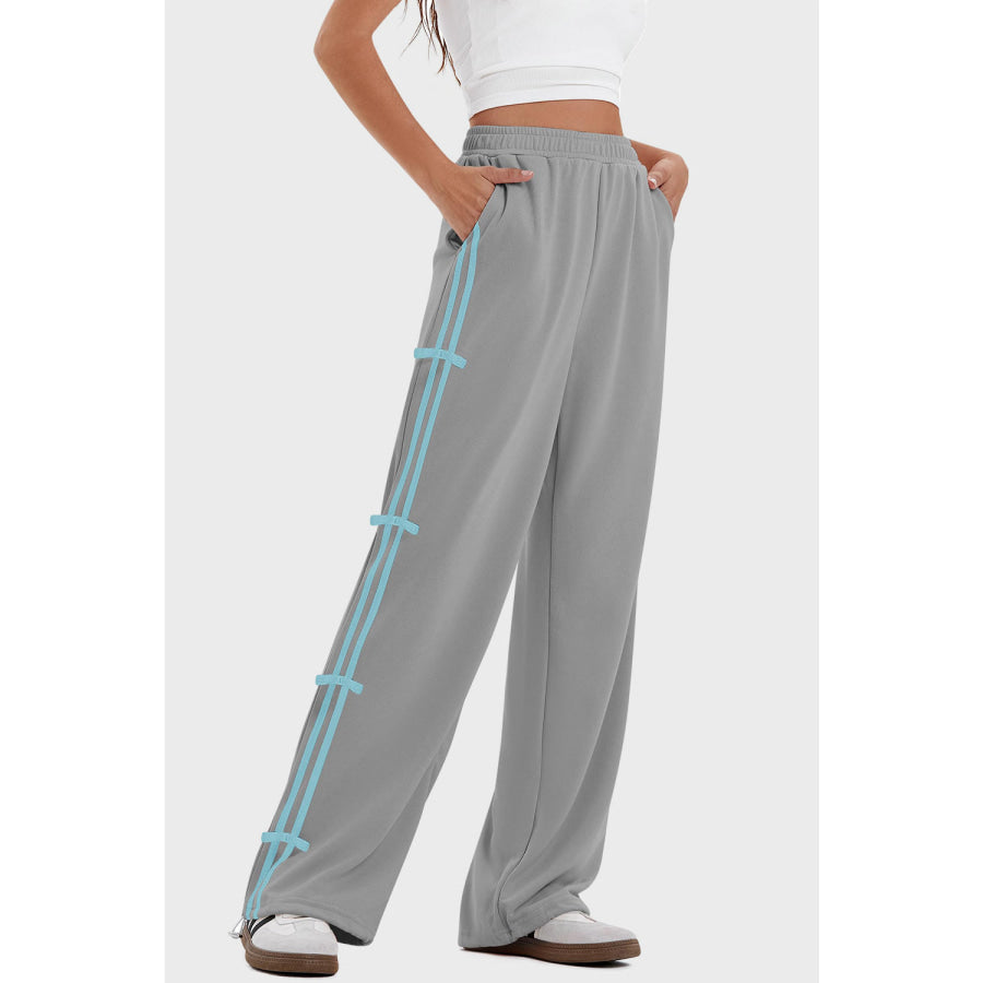 Elastic Waist Wide Leg Pants with Pockets Gray / S Apparel and Accessories