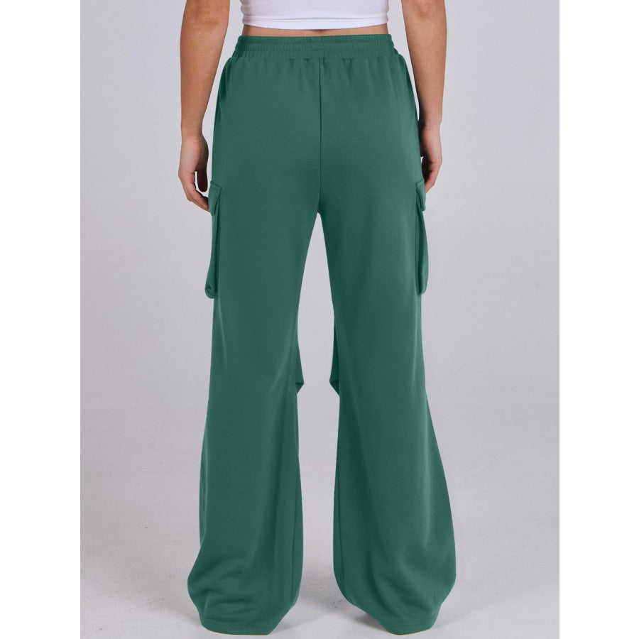 Elastic Waist Wide Leg Pants with Pockets Green / S Apparel and Accessories