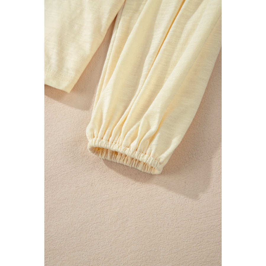 Embroidered Notched Long Sleeve Blouse Apparel and Accessories