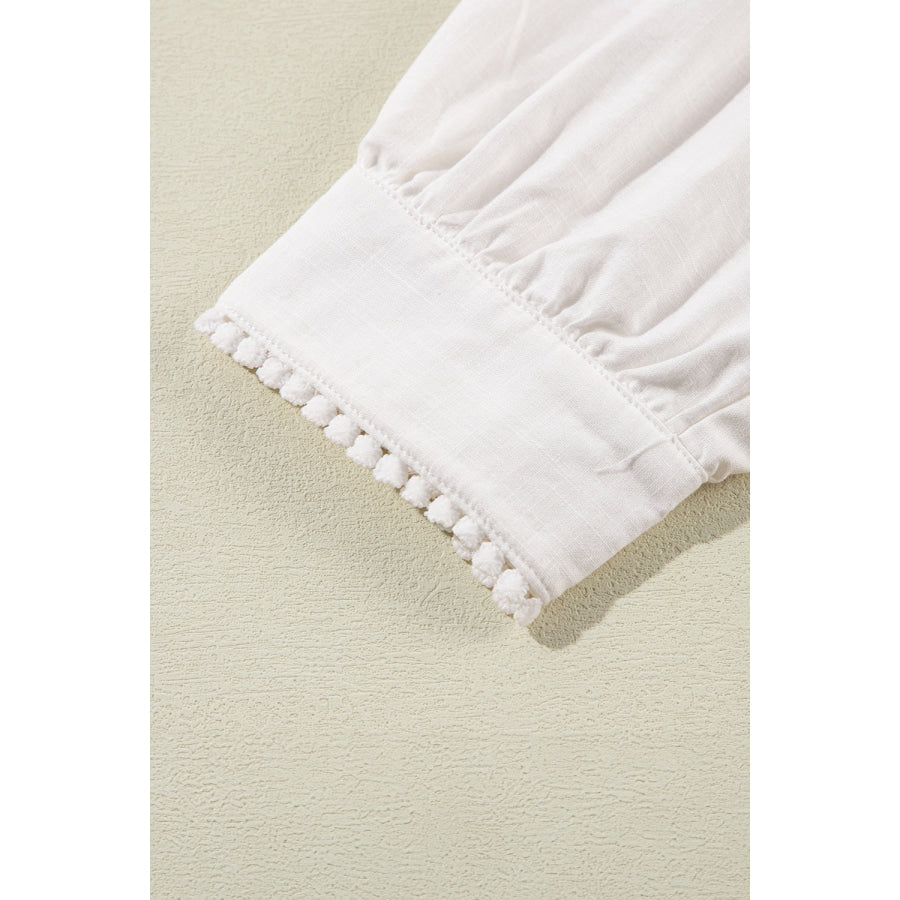 Embroidered Round Neck Long Sleeve Blouse Apparel and Accessories