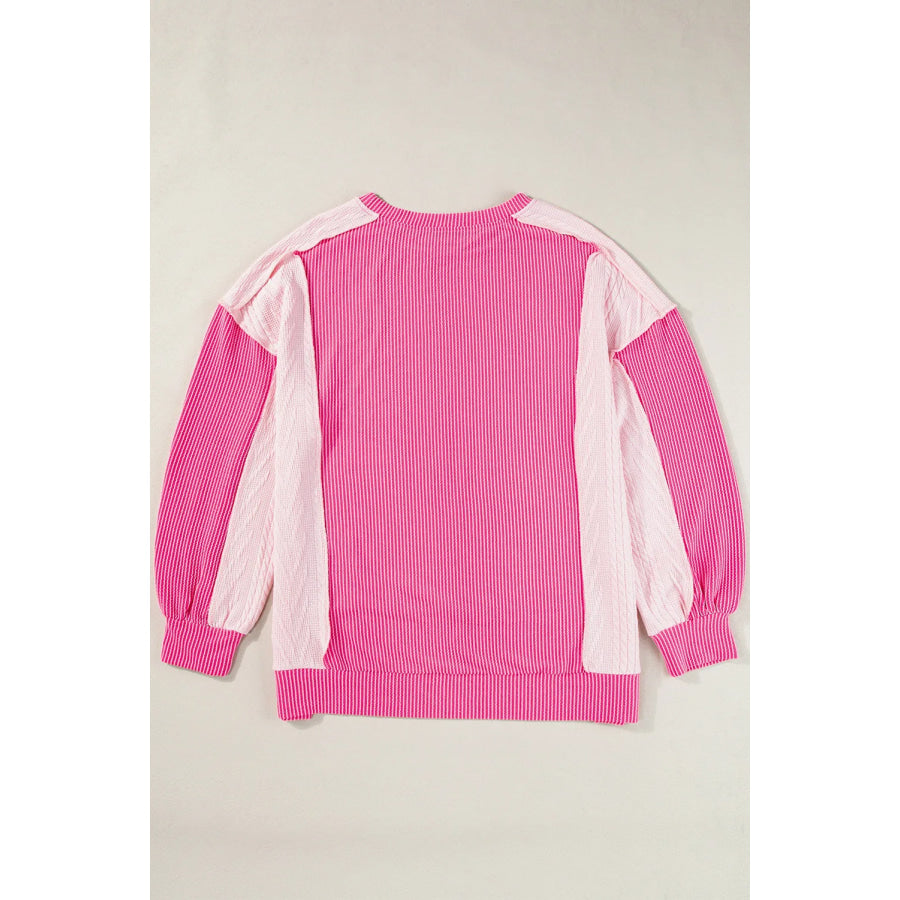 Exposed Seam Contrast Round Neck Sweatshirt Apparel and Accessories