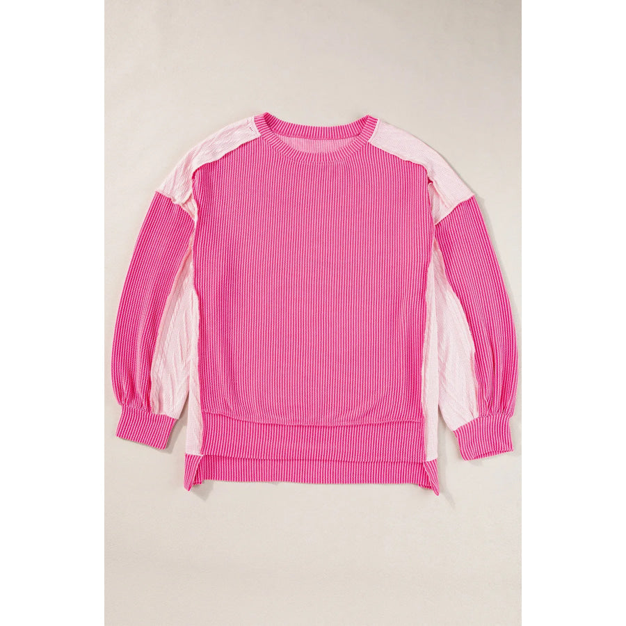 Exposed Seam Contrast Round Neck Sweatshirt Apparel and Accessories