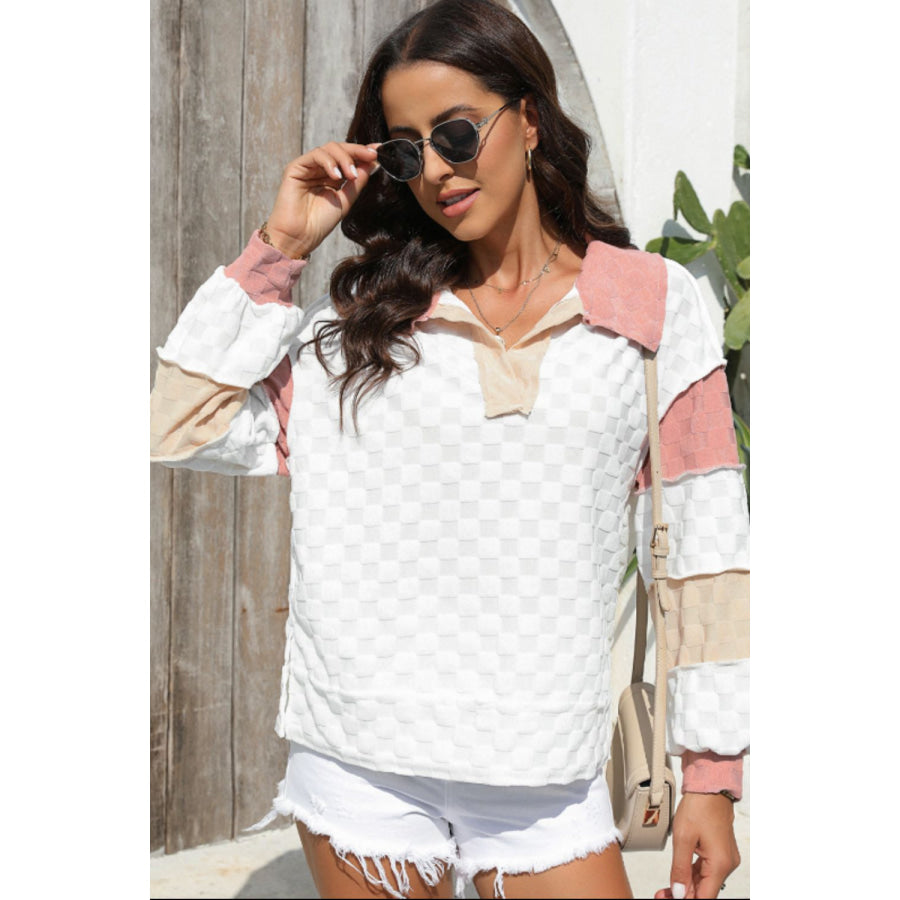 Exposed Seam Side Slit Color Block Long Sleeve Sweatshirt Apparel and Accessories