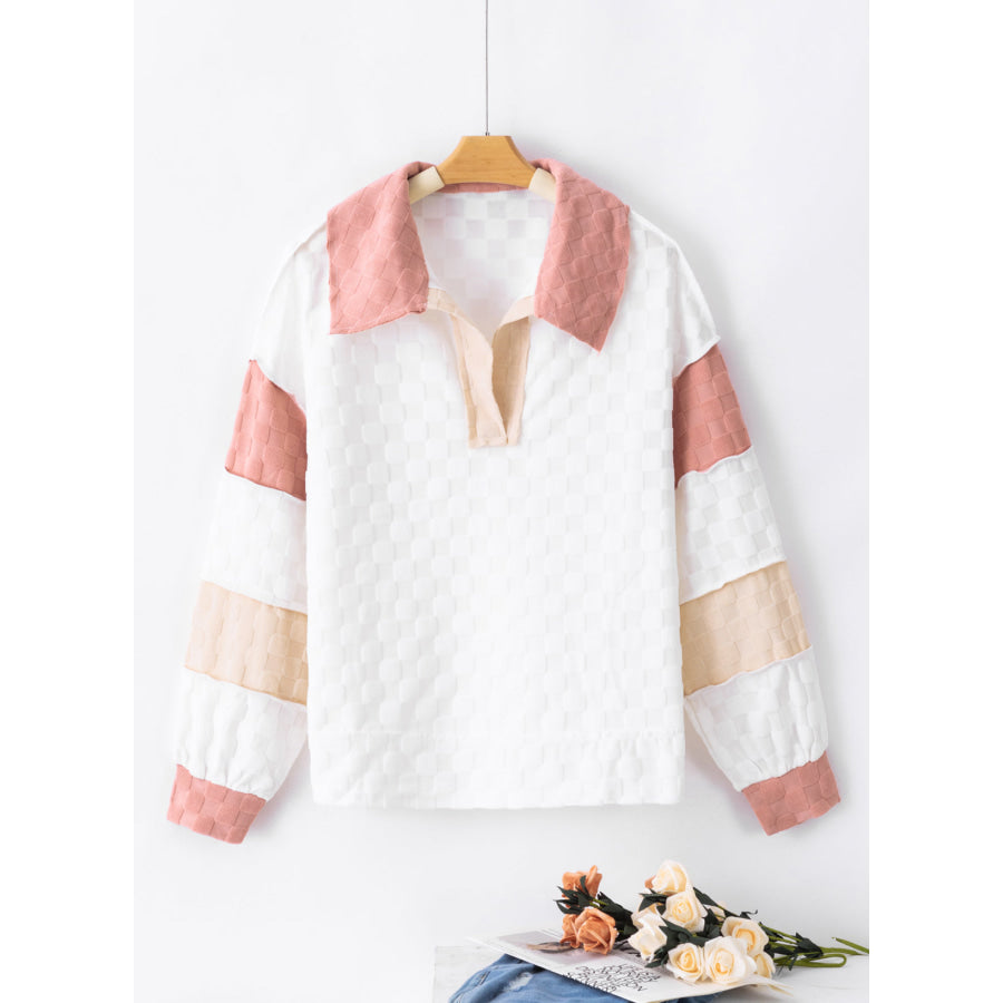 Exposed Seam Side Slit Color Block Long Sleeve Sweatshirt Apparel and Accessories