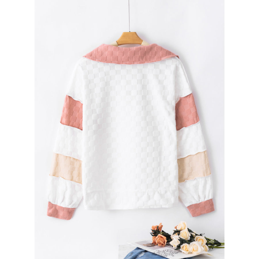 Exposed Seam Side Slit Color Block Long Sleeve Sweatshirt Apparel and Accessories